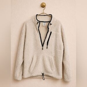 PINK Victoria's Secret Cream Sherpa Pullover with Black Trim